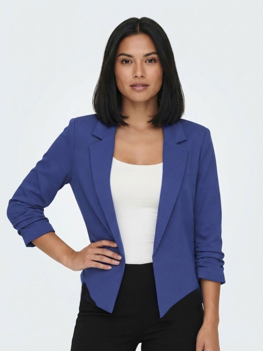 Forever 21 Blue Open Front Asymmetrical Hem Blazer Jacket Workwear Large
